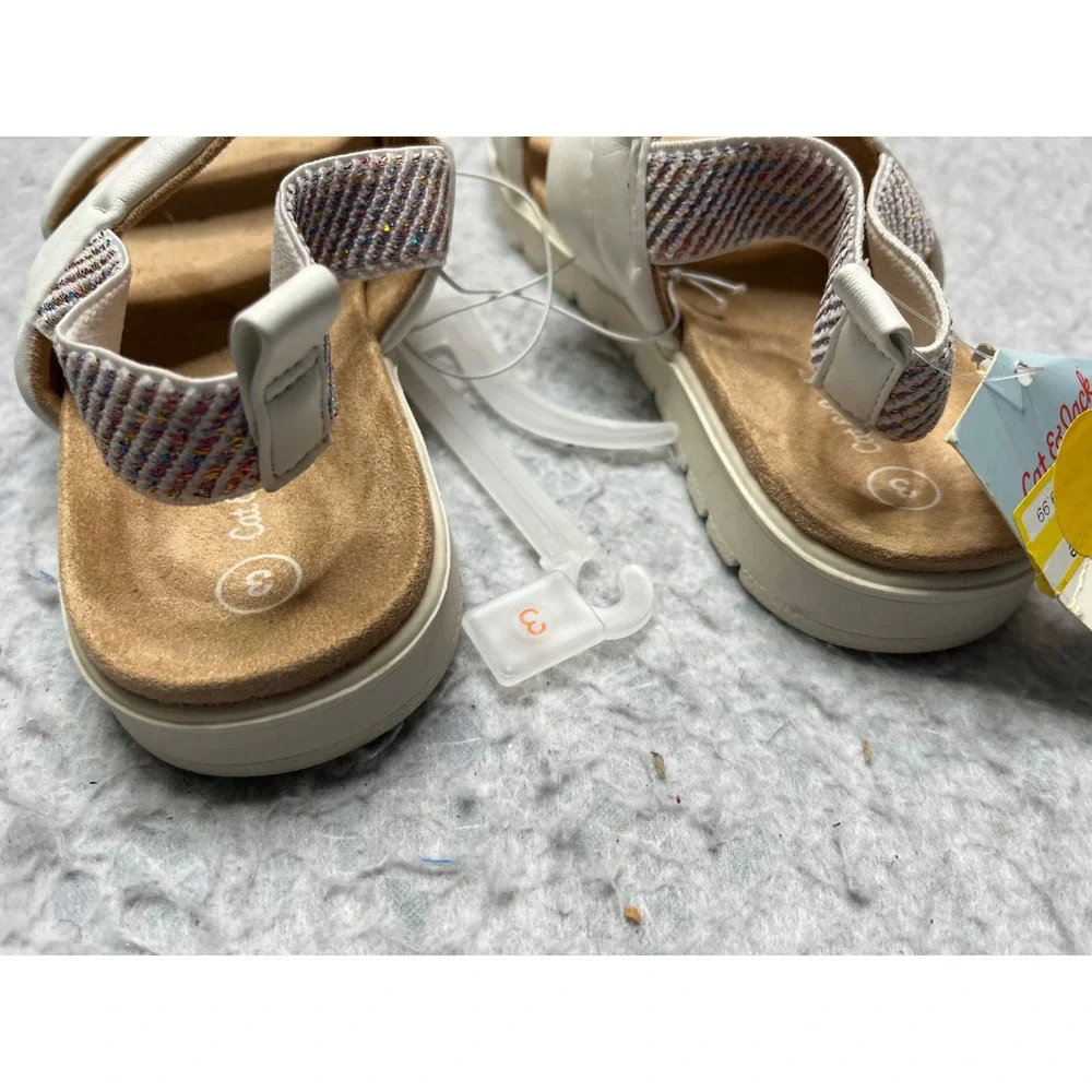 Cat & Jack Kids White Puffer Strap Sandals Elastic Back Size‎ 3 NWT